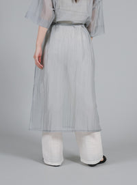 【Et】Half-sleeve Band Collar Sheer Shirt Onepiece