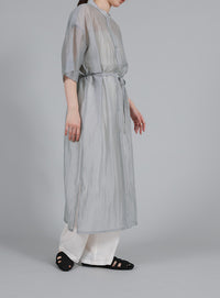 【Et】Half-sleeve Band Collar Sheer Shirt Onepiece