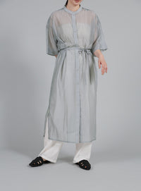 【Et】Half-sleeve Band Collar Sheer Shirt Onepiece