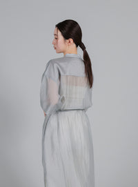 【Et】Half-sleeve Band Collar Sheer Shirt Onepiece