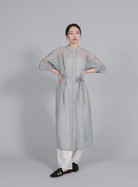 【Et】Half-sleeve Band Collar Sheer Shirt Onepiece