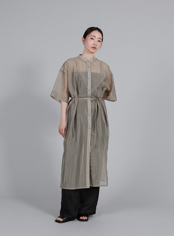 Et】Half-sleeve Band Collar Sheer Shirt Onepiece – SELECT MOCA