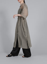 【Et】Half-sleeve Band Collar Sheer Shirt Onepiece