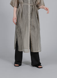【Et】Half-sleeve Band Collar Sheer Shirt Onepiece