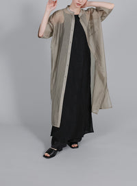 【Et】Half-sleeve Band Collar Sheer Shirt Onepiece
