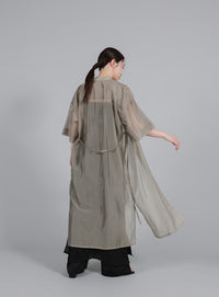 【Et】Half-sleeve Band Collar Sheer Shirt Onepiece