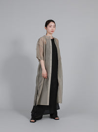 【Et】Half-sleeve Band Collar Sheer Shirt Onepiece