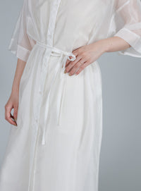 【Et】Half-sleeve Band Collar Sheer Shirt Onepiece