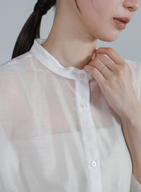 【Et】Half-sleeve Band Collar Sheer Shirt Onepiece