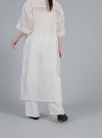 【Et】Half-sleeve Band Collar Sheer Shirt Onepiece