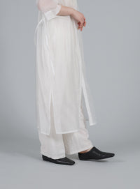 【Et】Half-sleeve Band Collar Sheer Shirt Onepiece