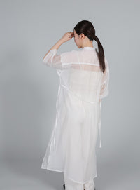【Et】Half-sleeve Band Collar Sheer Shirt Onepiece