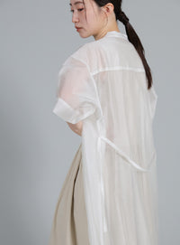 【Et】Half-sleeve Band Collar Sheer Shirt Onepiece