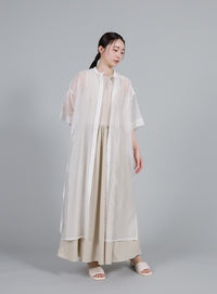 【Et】Half-sleeve Band Collar Sheer Shirt Onepiece