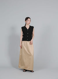 【Et】Matte Satin I-line Long Skirt