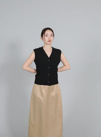 【Et】Matte Satin I-line Long Skirt