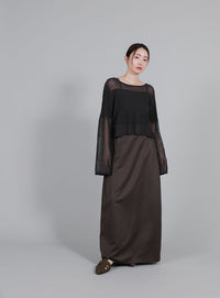 【Et】Matte Satin I-line Long Skirt