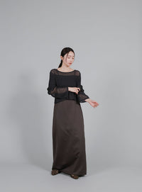 【Et】Matte Satin I-line Long Skirt