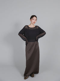 【Et】Matte Satin I-line Long Skirt