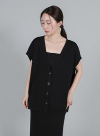 【Et】Oversized V-neck Knit Vest