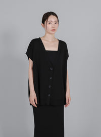【Et】Oversized V-neck Knit Vest