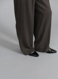 【Et】Linen Mix Tuck Wide Pants