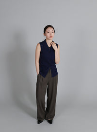 【Et】Linen Mix Tuck Wide Pants