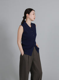 【Et】Linen Mix Tuck Wide Pants