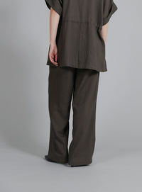 【Et】Linen Mix Tuck Wide Pants