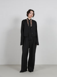 【Et】No-Collar Jacket Overalls Set