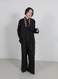 【Et】No-Collar Jacket Overalls Set