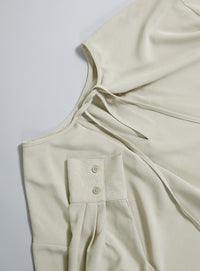 【Et】Tuck Ribbon Key Neck Blouse