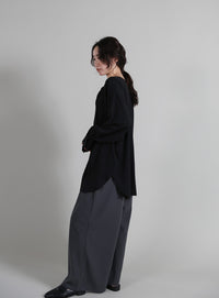 【Et】Tuck Ribbon Key Neck Blouse