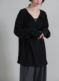 【Et】Tuck Ribbon Key Neck Blouse