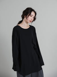 【Et】Tuck Ribbon Key Neck Blouse
