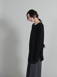 【Et】Tuck Ribbon Key Neck Blouse