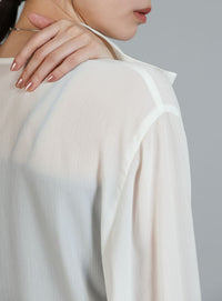 【Et】Button Design Wide Cuff Blouse