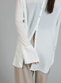 【Et】Button Design Wide Cuff Blouse