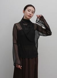 【Et】Sheer Blouse and Scarf Set