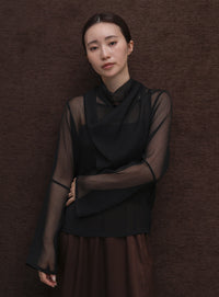 【Et】Sheer Blouse and Scarf Set