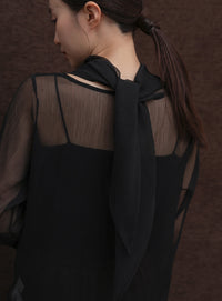 【Et】Sheer Blouse and Scarf Set