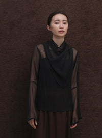 【Et】Sheer Blouse and Scarf Set