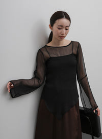 【Et】Sheer Blouse and Scarf Set