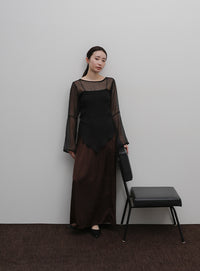 【Et】Sheer Blouse and Scarf Set