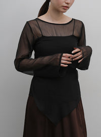 【Et】Sheer Blouse and Scarf Set