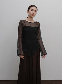 【Et】Sheer Blouse and Scarf Set