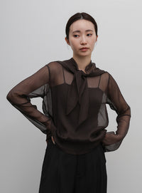 【Et】Sheer Blouse and Scarf Set