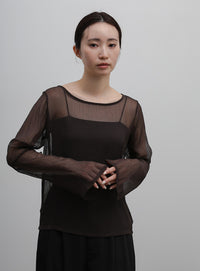 【Et】Sheer Blouse and Scarf Set