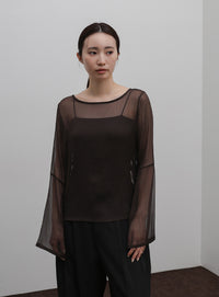 【Et】Sheer Blouse and Scarf Set