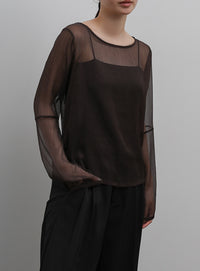 【Et】Sheer Blouse and Scarf Set